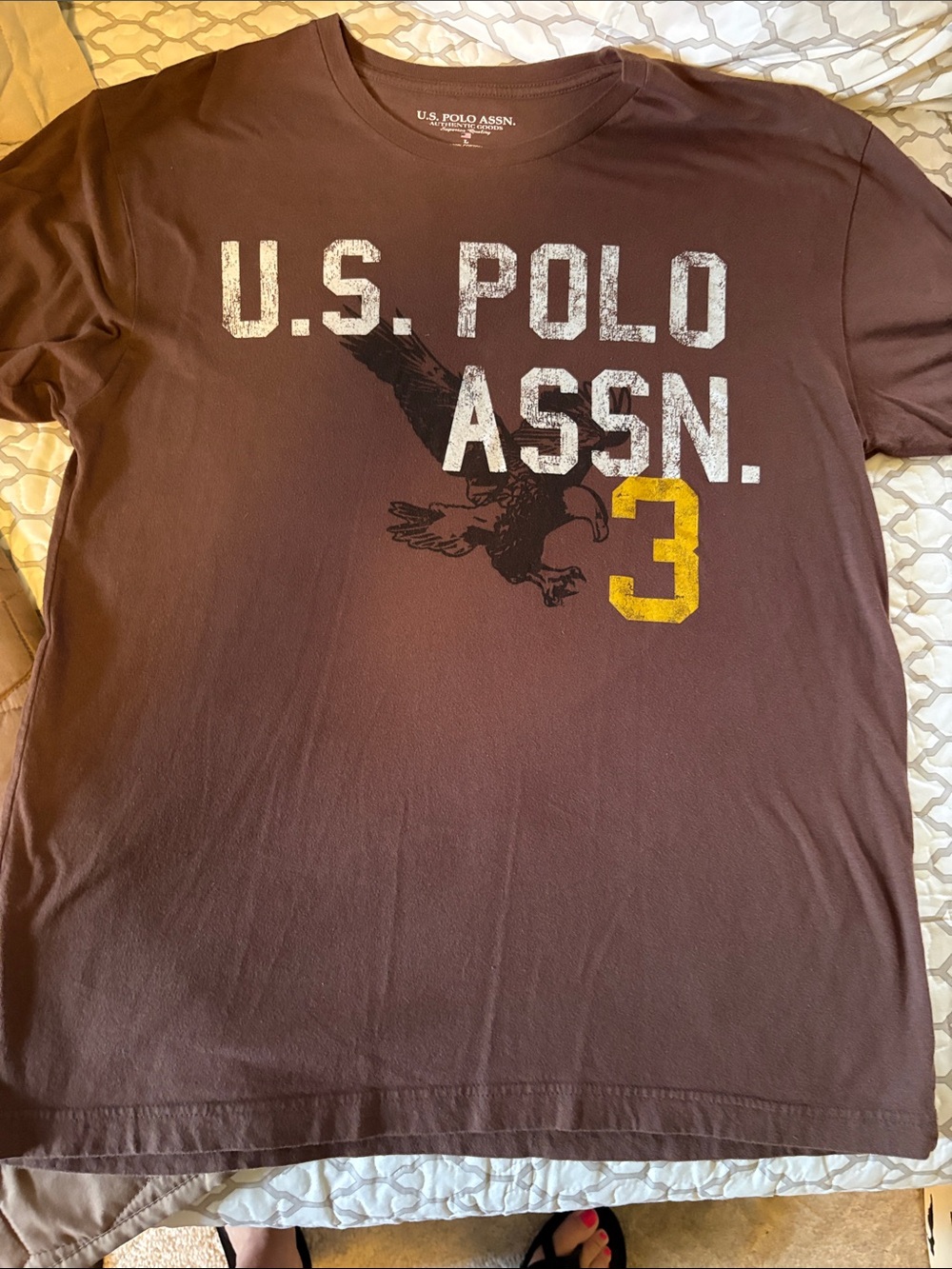 U.S. Polo Assn. Brown Graphic Tee with White and Yellow Print